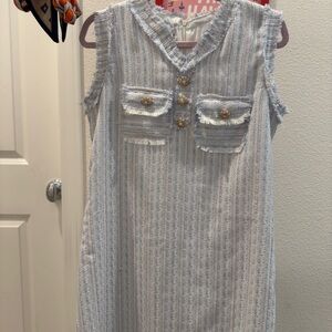 Blue and White Crew Neck Sleeveless Sundress